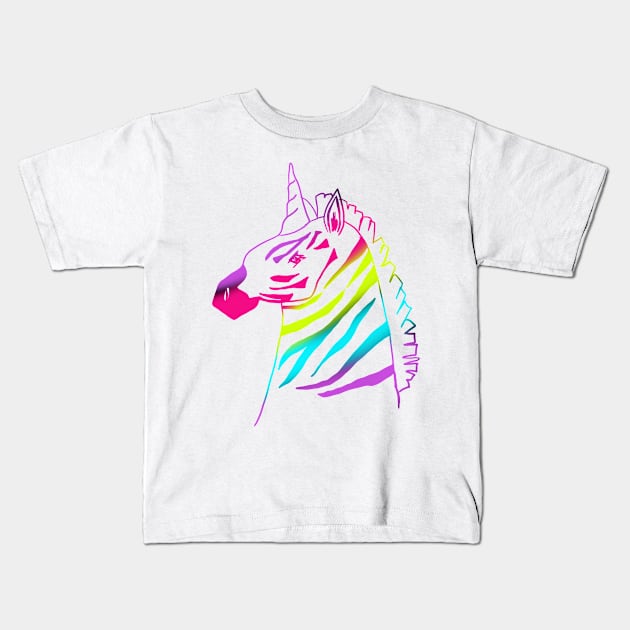 Neon Rainbow Zebracorn Unicorn Kids T-Shirt by Blue Moon Barn